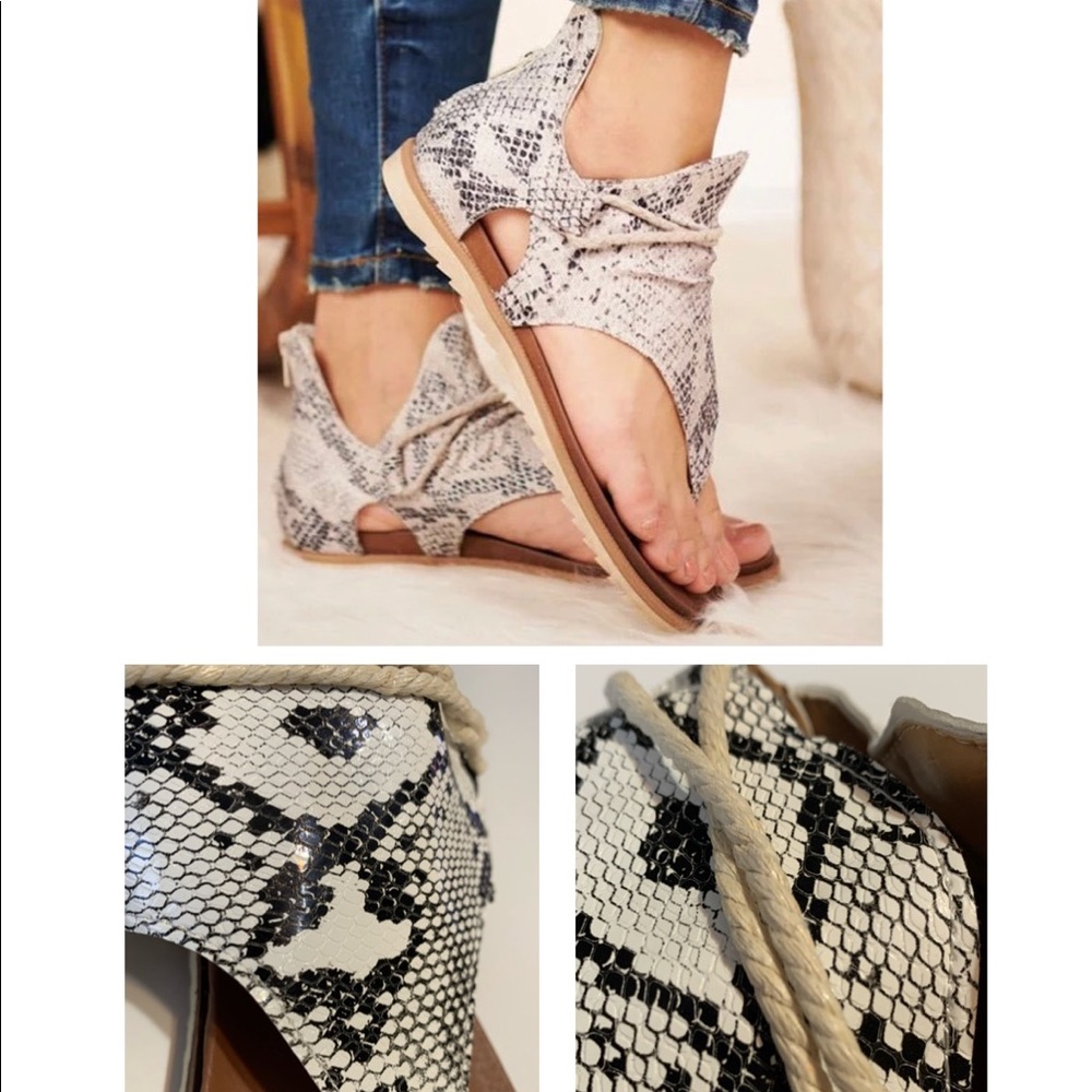 Boutique Boho Vegan Leather Snakeskin Sandals